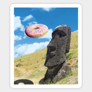 Easter island head with pink donut. Magnet